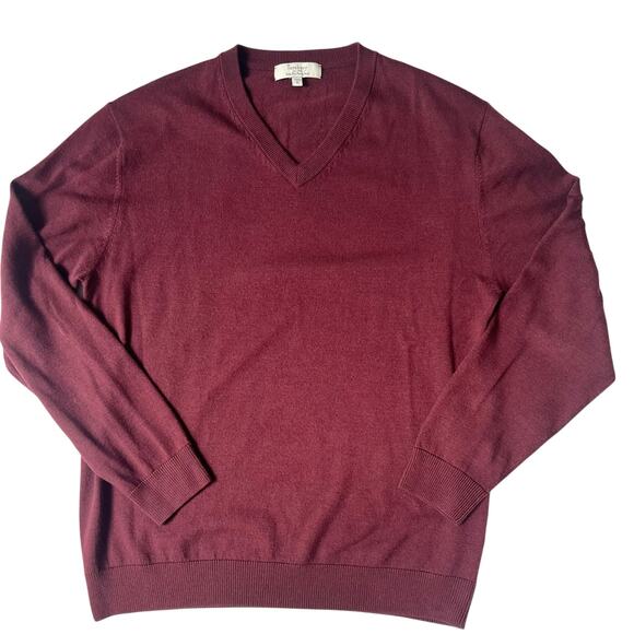 Turnbury Merino Wool Sweater L • V-Neck • Burgundy - Picture 1 of 7